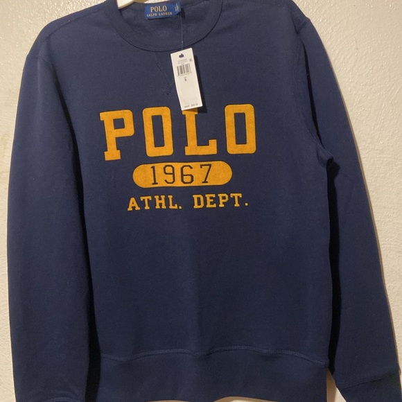 Polo by Ralph Lauren Blue Crewneck Sweater with Yellow Logo - Picture 2 of 10